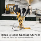 Black and Gold Kitchen Utensils Set - 19-PC Set Includes Stainless Steel and Silicone Cooking Utensils, Measuring Cups and Spoons - Black and Gold Kitchen Accessories for Stylish Cooking & Serving