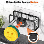 Sponge Holder for Kitchen Sink, Sink Caddy Organizer with Smiley Face, Dish Soap Holder Rack for Kitchen with Suction Cups/Adhesive Strips, Design for Sponge, Soap, Dish Brush, Scrubber, Stoppers