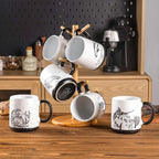 AmorArc Large Coffee Mugs Set of 6, 18oz Ceramic Coffee Cups with Sea Life Textured Patterns for Tea Latte Cocoa. Easy to Hold&Clean, Dishwasher&Microwave Safe, Matte