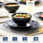 LOVECASA Plates and Bowls Sets for 4, 12 Pieces Porcelain Dinnerware Sets, Black and Gold Dish Set Gold Splash Dishware Sets, Dishwasher Microwave Safe