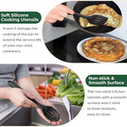 TeamFar Silicone Cooking Utensils Set of 6, Heat Resistant Kitchen Utensils, Spatula Ladle Spoon Pasta Server for Non-stick Cookware, Non-Toxic & One-Piece, Non-Scratch & Dishwasher Safe, Black