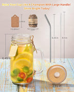 TANGLONG Mason Jar with Lid and Straw 24 oz Mason Jar Cups Set of 8 Glass Cups with Lids and Straws Mason Jars with Handle Drinking Glasses
