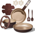 CAROTE 11pcs Ceramic Cookware Set, Pots and Pans Set Non stick, Induction Kitchen Cookware with Removable Handle, RV Dishwasher ＆ Oven Safe, RV/Camping Cookware, PFOA Free, Brown