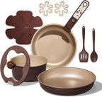 CAROTE 11pcs Ceramic Cookware Set, Pots and Pans Set Non stick, Induction Kitchen Cookware with Removable Handle, RV Dishwasher ＆ Oven Safe, RV/Camping Cookware, PFOA Free, Brown