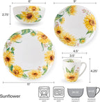 Mikasa Sunflower Bone China Lightweight Chip Resistant 16 Piece Dinnerware Set, Service for 4, Multicolor