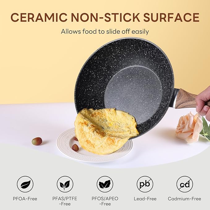 NEWBULIG 17-Piece Pots and Pans Set, Nonstick Cookware Set with Detachable Stay-Cool Handle, Non toxic Induction Kitchen Cooking Set, RV Friendly, Black