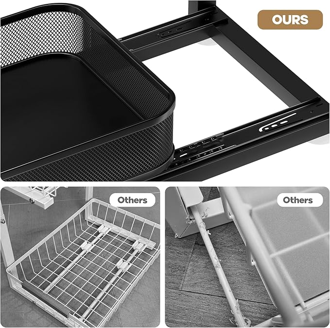 2-Pack 21.3 IN Depth Under Sink Organizer With Next-Gen Ball-Bearing Slides,Sophisticated Mesh 2-Tier Pull Out Shelf for Kitchen & Bathroom,Fits Small Items-Black