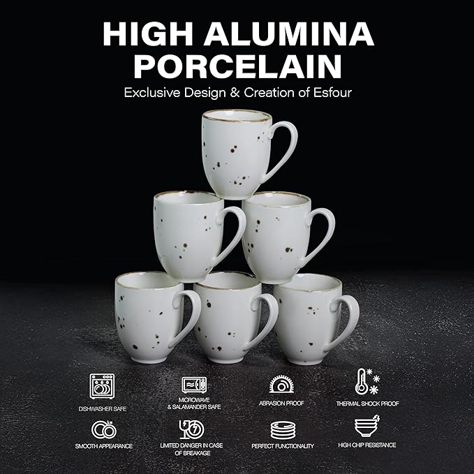 Esfour Ceramics Coffee Mugs Set Of 6, 14 Oz Large Handle Heavy Duty Cups - Microwave Dishwasher Safe - Latte, Cappuccino, Tea, Cocoa, Mocha - Men, Women, Home Office Daily Use, Classic Assorted Colors