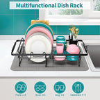 Urackify Expandable in Sink Dish Drying Rack - Adjustable Dish Rack Over Sink, Rustproof Dish Drainer for Kitchen Counter, Dish Strainer with Utensil Holder, Fit Kitchen for 13"-18"