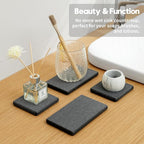 4PCS Water Absorbing Sponge Holder Diatomite Stone Sink Tray Mat, Quick Drying Kitchen & Bathroom Counter Tray Vanity Caddy, Diatomaceous Earth Dish Soap Dispenser Organizer, Dark Gray