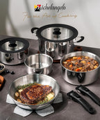 Michelangelo 14pcs Tri-Ply Stainless Steel Cookware Set with Detachable Handle, Induction Kitchen Cookware Set, Oven Safe Pots and Pans, Stackable RV/Camping Cookware