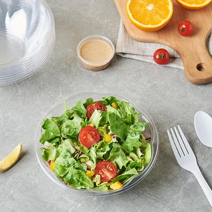 Jaluxing [24 oz. 50 Sets Clear Plastic Salad Bowls with Airtight Lids Disposable To Go Mixing Containers Serving for Fruit, Quinoa, Lunch and Meal Prep