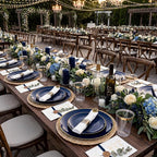 KIRE 350Pcs Blue and Gold Plates -Heavy Duty Navy Blue Dinnerware Set - 100 Plastic Plates 50 Pre Rolled Napkins with Gold Plastic Silverware 50 Cups for Birthday/Wedding/Parties/Passover/Graduation