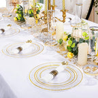 Ciaell 350PCS Clear Plastic Plates with Gold Trim for 50 Guests,Includes 100 Plastic Plates, 50 Pre Rolled Napkins with Gold Silverware, 50 Cups, Disposable Dinnerware Set for Wedding & Party