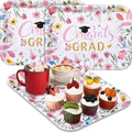 Vesici 3 Pcs Wildflower Graduation Serving Trays 13 x 10 Inch Pink Floral Class of 2026 Congrats Grad Melamine Platters Reusable Rectangular Serving Dishes for Graduate Party Snack Fruit Dessert Candy