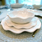 Perlette Cream Beaded All-Purpose Bowls – Set of 4, 7.5" x 2", 22 oz Elegant Melamine, Shatterproof & Heavyweight, Scratch-Resistant, Dishwasher Safe – Perfect for Soups, Salads, Cereal & Entertaining