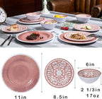 Melamine Dinnerware Sets - 12 Pcs Plates and Bowls Set,Unbreakable Dinner Dishes Set for 4,Lightweight, Dishwasher Safe, BPA Free,Indoor Outdoor use, Pink