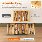 Lifewit Expandable Utensil Organizer for Kitchen Drawer, Adjustable Cooking Silverware Tray, Plastic Cutlery Flatware Holder, Spatula Tools Gadgets Storage Divider, 21- 36 x 16", Bamboo, Natural