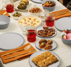 Melamine Dinnerware Sets, Dishware Sets for 4, 12 Pcs Plate and Bowl Set with Lipped Edges, Lightweight Dish Set for Camping,Dishwasher Safe,Good for Housewarming(Light Grey,White)
