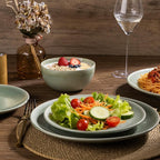 AmorArc Ceramic Dinnerware Sets for 8, 24 Pieces Handpainted Plates and Bowls Set, Scratch Resistant Stoneware Dishes Set, Dishwasher & Microwave Safe, Olive Green