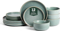 Earth & Clay Amber 12-Piece Dinnerware Set Stoneware, Dishwasher and Microwave Safe Plates and Bowls Set, Dish Set for 4, Green