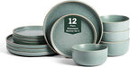 Earth & Clay Amber 12-Piece Dinnerware Set Stoneware, Dishwasher and Microwave Safe Plates and Bowls Set, Dish Set for 4, Green