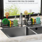Galasily Sink Caddy Organizer with Water Absorbing Stone Tray, Instant Dry Sponge Holder Smiley Face, Dish Brush Holder for Countertop, Kitchen Storage Accessories and Organization Essentials (Black)
