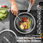 FogDream Non Stick Frying Pans, 10 Inch Stainless Steel Skillet with Tempered Glass Lid Tri-Ply Stainless Steel for All Cooktops, Dishwasher & Oven-Safe Cooking Pan, Stay-Cool Handle, Silver