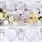 100PCS Silver Plastic Bowls - 12 oz Silver Disposable Salad Bowls - Heavy Duty Disposable Soup Bowl - Fancy Plastic Ice Cream Bowl for Weddings Parties Dinners Picnics