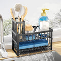 Kitsure Sponge Holder for Kitchen Sink - Rustproof Stainless Steel Sink Caddy Organization and Storage Essentials with High Brush Holder, Home Decor Accessories, 9.3" x 4.1" x 8.5", Black