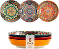 Ceramic Pasta Bowls Set of 6-8 inch 30 oz Serving Bowls, Colorful Dinner Bowls for Soup,Salad, and Pasta, Kitchen, Microwave, Dishwasher Safe, mexican, Bohemian Style