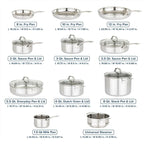 Viking 3-Ply Pots and Pans Set, 17 Piece Stainless Steel Cookware Glass Lids, Steamer Insert, Silver