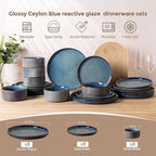 GBHOME 24-Piece Stoneware Dinnerware Set for 8 – Ribbed Ceramic Plates and Bowls, Scratch-Resistant, Microwave & Dishwasher Safe, Reactive Glaze, Ceylon Blue
