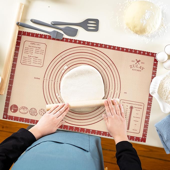 Zulay Kitchen Silicone Baking Mat Sheet - Reusable Silicone Baking Sheet - Easy & Convenient Nonstick Baking Supplies - Mats for Baking - Oven Safe - Extra thick 0.7mm, 26"x16" (Light Red)
