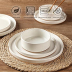 AmorArc Ceramic Dinnerware Set for 8 | Speckled Stoneware Plates and Bowls with Rustic Terracotta Underside| Scratch Resistant,Dishwasher & Microwave Safe Dishes Sets- 24pcs