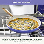 GreenPan Hard Anodized Healthy Ceramic Nonstick 8" 10" & 12" 3 Piece Frying Pan Skillet Set, Gold Handle, PFAS-Free, Dishwasher Safe, Oven Safe, Periwinkle