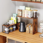 Kitchen Countertop Organizer, Spice Rack Cabinet Organizer Shelf Stackable Counter Corner Shelves Organization and Storage for Pantry, Counter top, Coffee Station Wood Rustic Brown