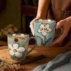 Maxdot 2 Pcs 12oz Ceramic Coffee Mugs Sets Glazing Process Cappuccino Mug Floral Ceramic Tea Cups Mother's Day Idea Gift for Women Mom Porcelain Cup for Coffee, Cocoa, Tea, Latte (Fresh)