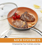 KOCH SYSTEME CS Little Skillet with Lid - 8" Copper Nonstick Frying Pan for Oven & Stove, Small Skillet with Ceramic Coating, Aluminum Nonstick Pan, 100% PFOA Free, All Stove Tops Compatible