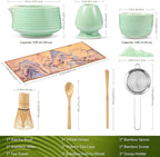HELPLX Matcha Whisk Set, 10-Piece Japanese Matcha Kit with Bowl, Whisk & Holder, 2 Tea Cups, Bamboo Scoop, Spoon, Sifter, Scoop Rest & Tea Towel – Green Matcha Tea Set for Ceremony or Daily Use