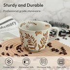 Ceramic Coffee Mug, 12 oz Small Novelty Unique Teacup with Handle, Stoneware Cup for Tea Mocha Latte Cappuccino (Set of 2, Ivy and Leaf)