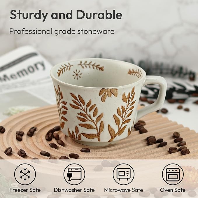 Ceramic Coffee Mug, 12 oz Small Novelty Unique Teacup with Handle, Stoneware Cup for Tea Mocha Latte Cappuccino (Ivy)