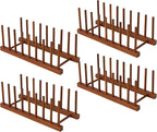 HBlife 4pcs Teak Dish Drying Rack Plates Holder Stand Kitchen Storage Cabinet Organizer for Dish/Plate/Bowl/Cup/Pot Lid/Cutting Board (8 Slots)
