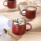GBhome 8OZ Stackable Coffee Mugs, Ceramic Coffee Mugs with Texture Patterns for Man,Woman,Dad,Mom, Modern Coffee Cups Set of 4 for Espresso/Cappuccino. Dishwasher&Microwave Safe,Red