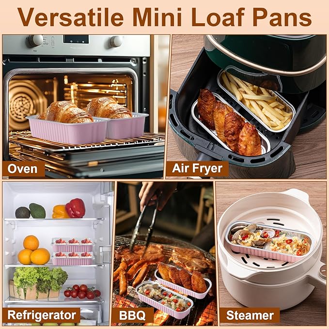 25 Pack Mini Cake Pans with Lids and Spoons, Small Aluminum Foil Loaf Pans, Rectangular Baking Containers for Party and Picnics, 6.8oz (Pink)