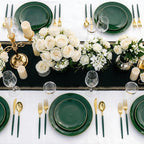 DaYammi 150Pcs Green Plastic Plates with Gold Rim,Gold and Green Disposable Plates with Cutlery Included 30 Dinner Plate,30 Dessert Plate,30 Knives,30 Forks,30 Spoon, green plates for Party Dinner