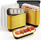 120Pcs Mini Loaf Pans with Lids, Aluminum Foil Baking Pans, Rectangle Mini Cake Pa, Brownie Baking Cups for Wedding Birthday Party (Black Gold)