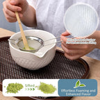 Joyscale Matcha Whisk Set, Matcha Set Whisk And Bowl, 8 Pcs Matcha Kit Set(Texture Design), 16 OZ, Japanese Matcha Tea Set, Matcha Making Kit Gifts for Tea Lovers(White)