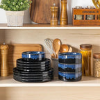 vancasso Starry Plates and Bowls Sets,12 Pieces Blue Dinnerware Sets for Kitchen,Modern Stoneware Dishes Set for 4,Dishwasher and Microwave Safe