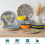 vancasso Dinner Plates Set of 6-10.5 Inch Ceramic Plates, Microwave, Oven and Dishwasher Safe, Colorful Bohemian Style Dishes for Kitchen
